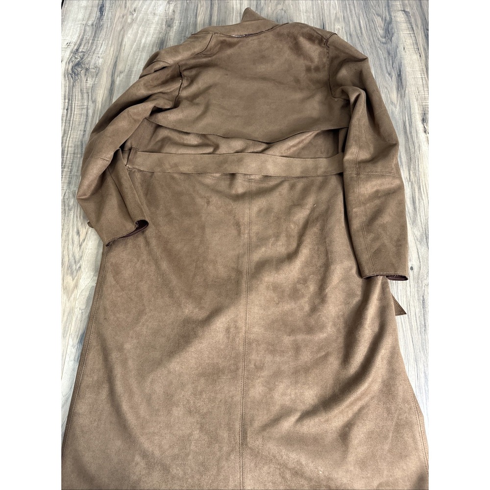 H&M Faux Suede Oversized Jacket Womens XS Tan Longline Coat Belted Pockets - Picture 14 of 14